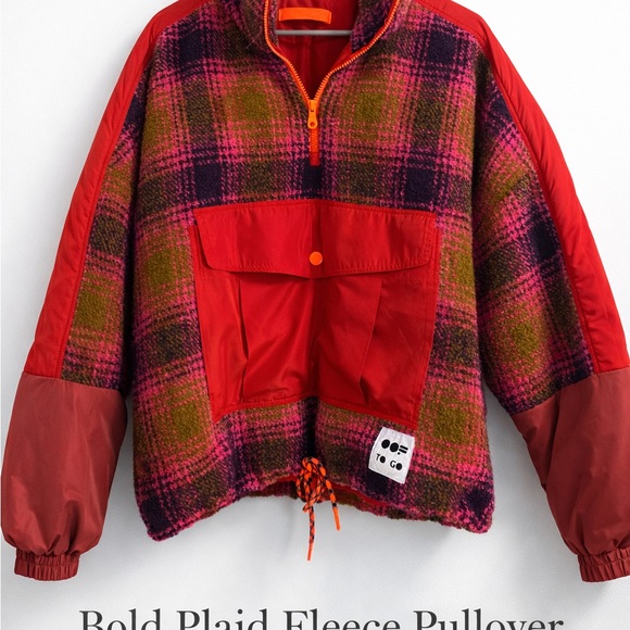 OOF To Go Tops - OOF Wear To Go Plaid Fleece Quarter Zip Pullover | Red Utility Pocket